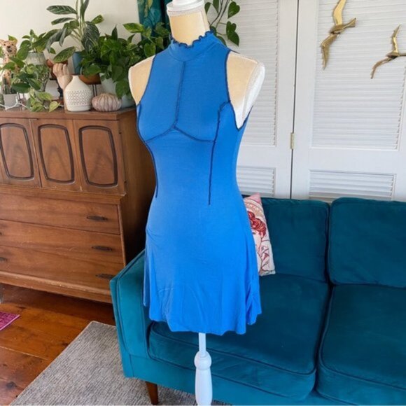 Urban Outfitters | UO Deja Seamed Mini Dress Sleeveless Ribbed Blue New Small - Picture 5 of 15